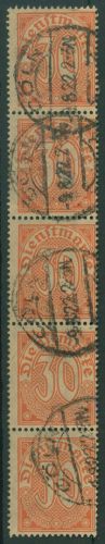 Dt. Reich Dienst 1920 ohne Ablösungsziffer D 27 5er-Streifen gestempelt (R19721)