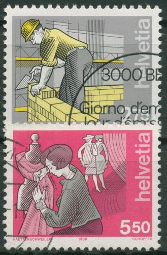 Schweiz 1989 Berufe Maurer Schneiderin 1402/03 gestempelt