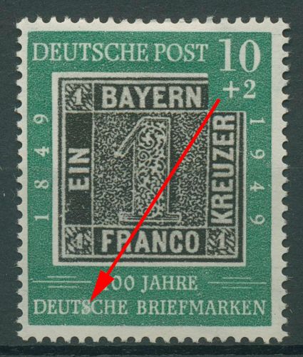 Bund 1949 100 Jahre dt. Briefmarken mit Plattenfehler 113 IV mit Falz