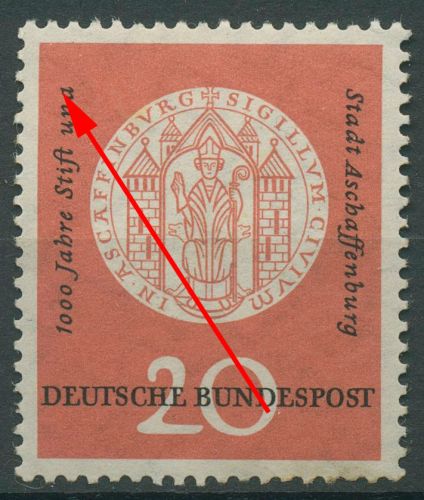 Bund 1957 Aschaffenburg mit Plattenfehler 255 I mit Falz