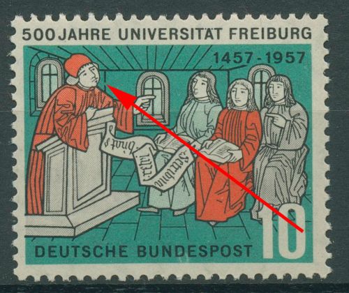 Bund 1957 500 Jahre Universität Freiburg mit Plattenfehler 256 II postfrisch
