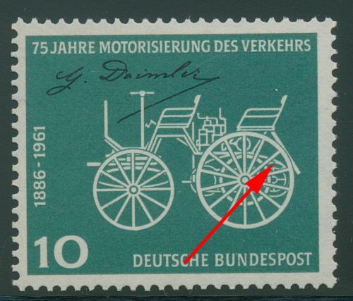 Bund 1961 Motorwagen von G. Daimler mit Plattenfehler 363 f 19 postfrisch