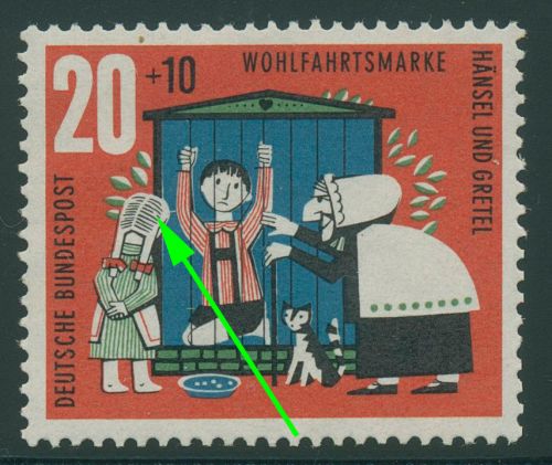 Bund 1961 Märchen Brüder Grimm Plattenfehler 371 I postfrisch, kl. Gummifehler