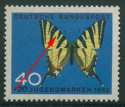 Bund 1962 Jugend Schmetterlinge mit Plattenfehler 379 I postfrisch