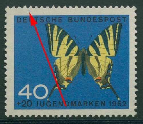 Bund 1962 Jugend Schmetterlinge mit Plattenfehler 379 II postfrisch