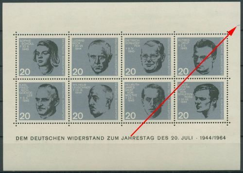 Bund 1964 Widerstand gegen Hitler mit Plattenfehler Block 3 PF ? postfrisch