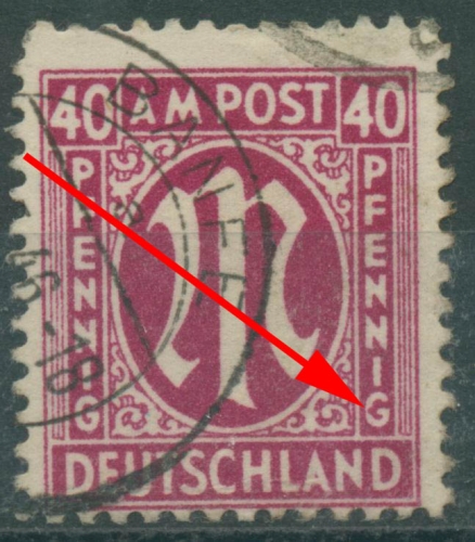 Bizone 1945 AM POST Dt. Druck mit Plattenfehler 30 c Az f 33 gestempelt (R7793)