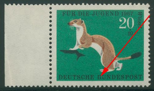 Bund 1967 Jugend Hermelin mit Plattenfehler 530 f 41 postfrisch