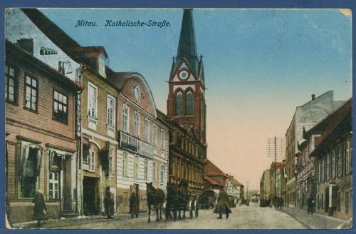 Jelgava Mitau Katholische Straße, gelaufen 1917 als Feldpost (AK4147)