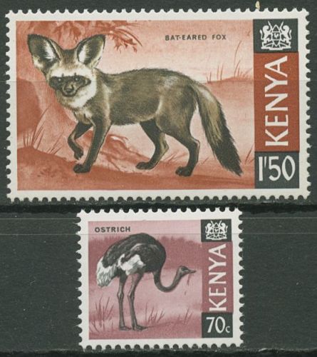 Kenia 1969 Einheimische Tiere Srauß Wüsterfuchs 34/35 postfrisch