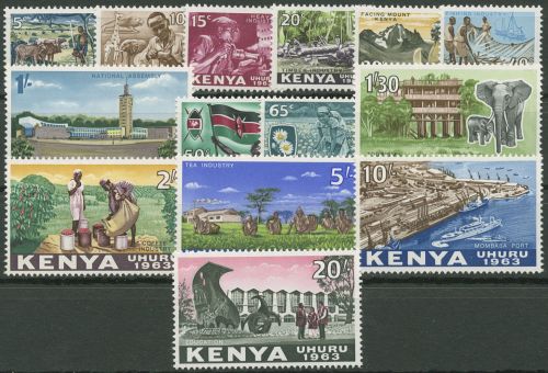 Kenia 1963 Landesmotive Hafen Universität Elefant Kaffee 1/14 postfrisch
