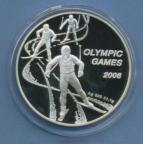 Kasachstan 100 Tenge 2005, Olympia Skilauf, Silber, KM 191 PP in Kapsel (m4299)