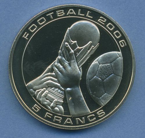 Kongo 5 Franc 2006 Fußball-WM vz/st (m4337)