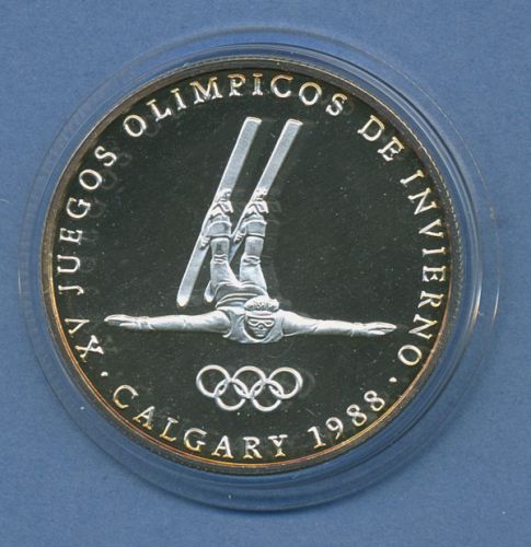 Panama 1 Balboa 1988 Olympia Ski Freestyle, Silber, PP in Kapsel (m4351)