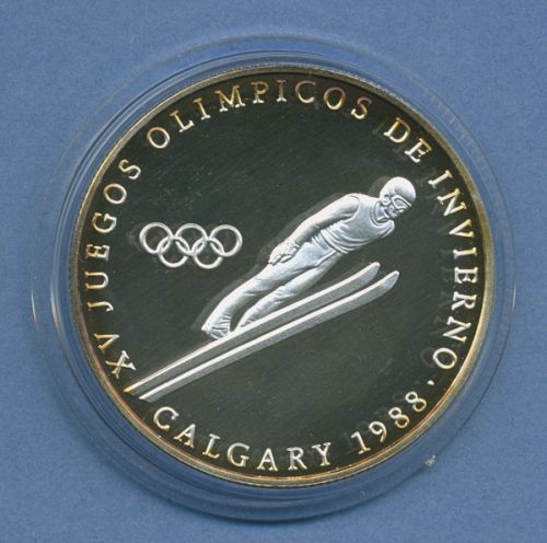 Panama 1 Balboa 1988 Olympia Skispringen, Silber, PP in Kapsel (m4353)