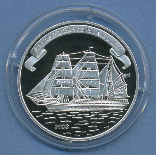 Cook-Inseln 2 Dollar 2008 Humboldt Segelschiff, Silber, PP in Kapsel (m4356)