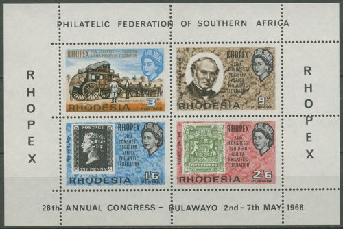 Rhodesien 1966 RHOPEX Block 1 (C, Rand links ungezähnt) postfrisch (C40208)