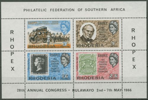 Rhodesien 1966 RHOPEX Block 1 (B, Rand oben ungezähnt) postfrisch (C40207)