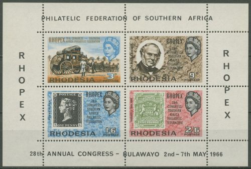 Rhodesien 1966 RHOPEX Block 1 (C, Rand links ungezähnt) postfrisch (C40205)