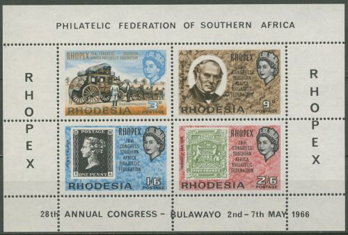 Rhodesien 1966 RHOPEX Block 1 (B, Rand oben ungezähnt) postfrisch (C40204)