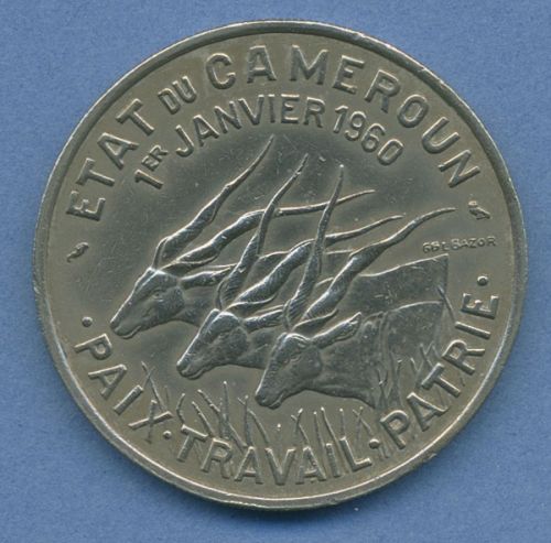 Kamerun 50 Francs 1960 Tiere Antilopen, KM 13 ss (m4371)