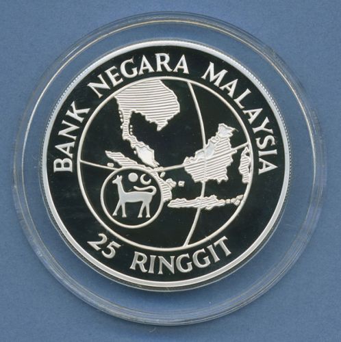 Malaysia 25 Ringgit 1985 Frauendekade Weltkarte, Silber, KM 41 PP Kapsel (m4378)