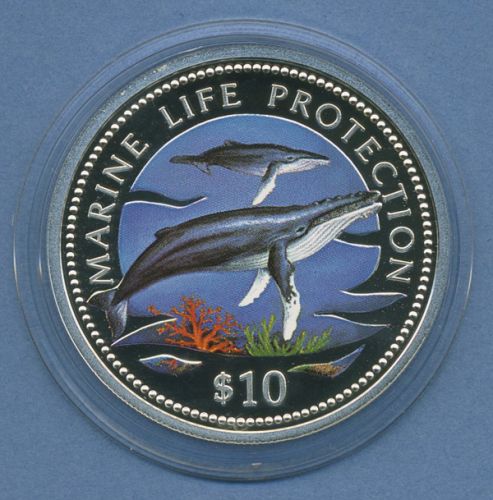 Namibia 10 Dollar 1998 Tierschutz Wal, Silber, farbig, KM 13 PP in Kapsel(m4380)