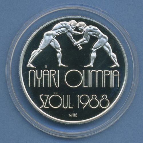 Ungarn 500 Forint 1987 Olympia Ringen, Silber, KM 660 PP in Kapsel (m4414)