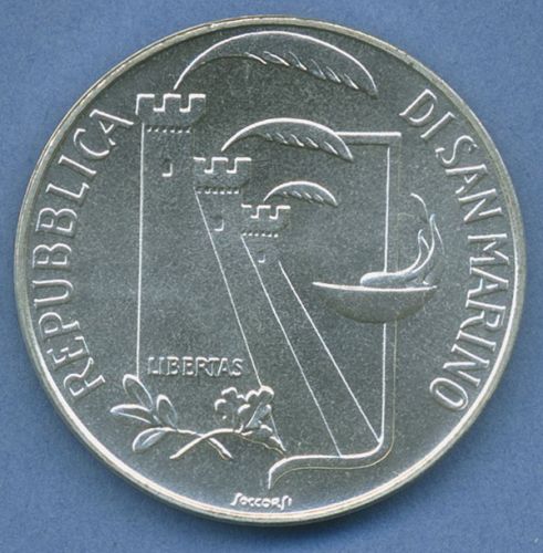 San Marino 500 Lire 1988 Olympia Skifahrer, Silber, KM 216 vz/st (m4434)