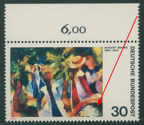 Bund 1974 Gemälde von August Macke mit Plattenfehler 816 f 4 postfrisch