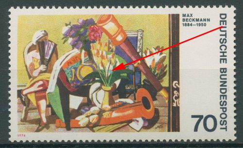 Bund 1974 Gemälde von Max Beckmann mit Plattenfehler 822 II postfrisch