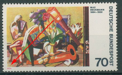 Bund 1974 Gemälde von Max Beckmann mit Plattenfehler 822 III postfrisch