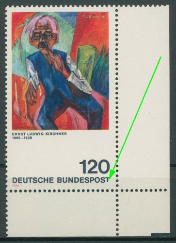 Bund 1974 Gemälde von Ernst L. Kirchner mit Plattenfehler 823 I Ecke postfrisch