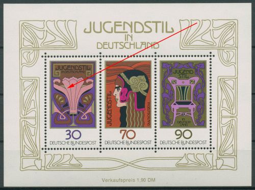 Bund 1977 Jugendstil mit Plattenfehler Block 14 I postfrisch