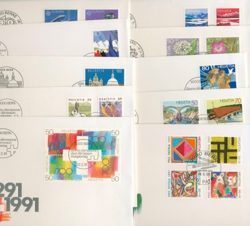 Schweiz 1991 Ersttagsbriefe Jahrgang 1991 FDC komplett (F9846)