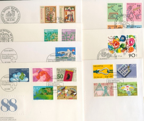 Schweiz 1988 Ersttagsbriefe Jahrgang 1988 FDC komplett (F9843)