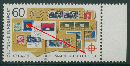 Bund 1988 Briefmarkenspendenaktion Bethel mit Plattenfehler 1395 f 20 postfrisch