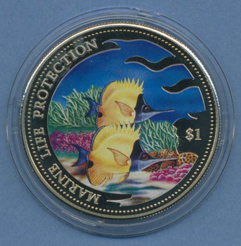Salomonen 1 Dollar 2001 Meeresschutz Fische, farbig, PP in Kapsel (m4534)