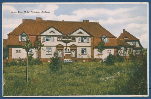 Kohlegrube Elise II bei Mücheln, Siedlung, gelaufen 1940 mit Bahnpost (AK96)