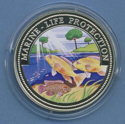 Liberia 1 Dollar 1999 Mereresschutz Fische, farbig, KM 571 PP in Kapsel (m4568)