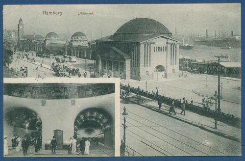 Hamburg Elbtunnel und Hafen, gelaufen 1911 (AK129)