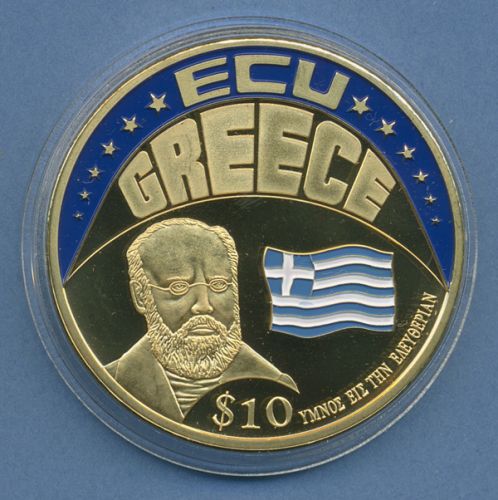 Liberia 10 Dollar 2001 ECU-Serie Griechenland vz/st in Kapsel (m4575)