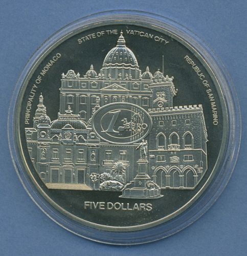 Liberia 5 Dollar 2003 Vatican Monaco San Marino vz/st in Kapsel (m4577)