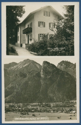 Oberammergau mit Kofel, Haus Tobias Haser Bildschnitzer, ungebraucht (AK145)