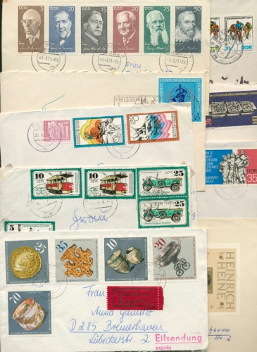 DDR 14 Briefe, meist-R-Bf mit Satzfrankaturen, Blocks, Kleinbogen (XL9900)