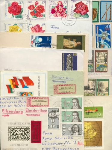 DDR 14 Briefe, meist-R-Bf mit Satzfrankaturen, Blocks, Kleinbogen (XL9896)