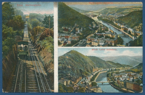 Bad Ems Lahntal Malbergbahn Seilbahn, gelaufen 1912 (AK119)