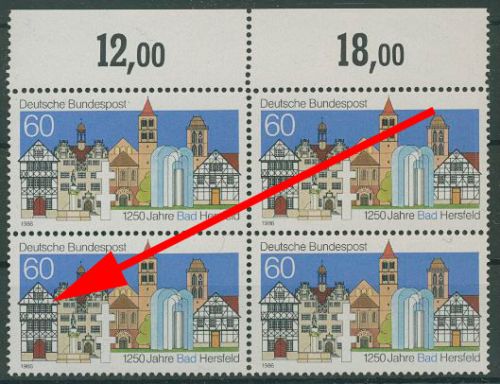 Bund 1986 1250 Jahre Bad Hersfeld mit Plattenfehler 1271 V 4er-Block postfrisch