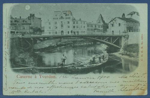 Caserne à Yverdon Mondschein Boot, gelaufen 1899 (AK4251)