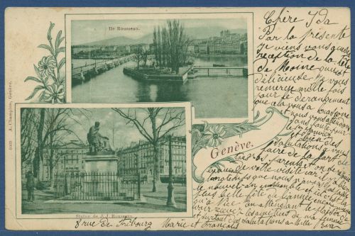 Genf Genève Ile et Statue de Rousseau, gelaufen 1899 (AK4250)